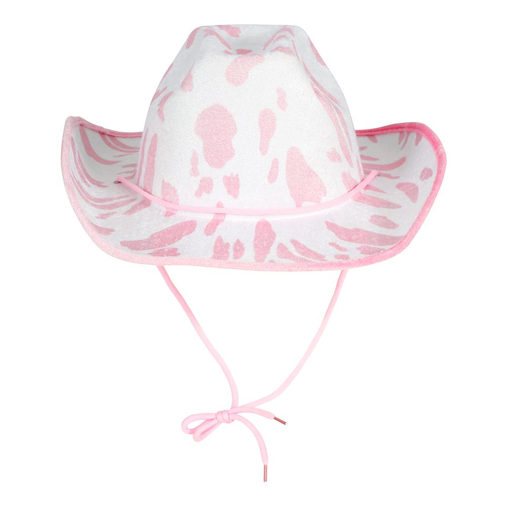 Cowboyhat med komønster lyserød/hvid