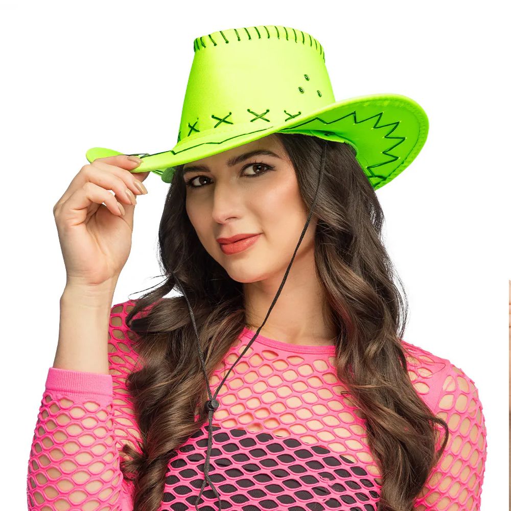 Cowboyhatt med Sömmar Neongrön