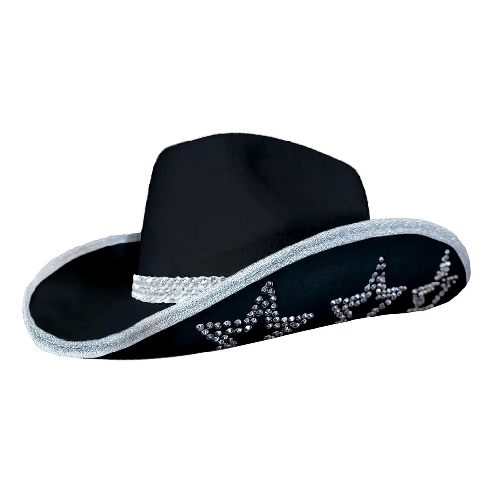 Cowboyhat med strassstjerner Sort