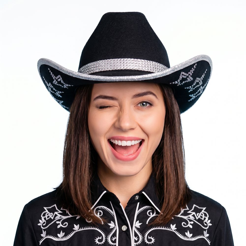 Cowboyhat med strassstjerner Sort