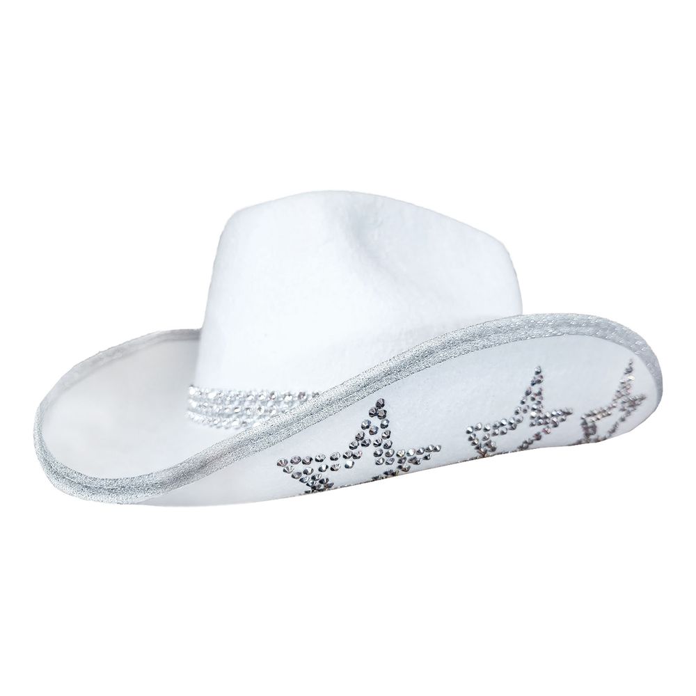 Cowboyhat med strassstjerner Hvid