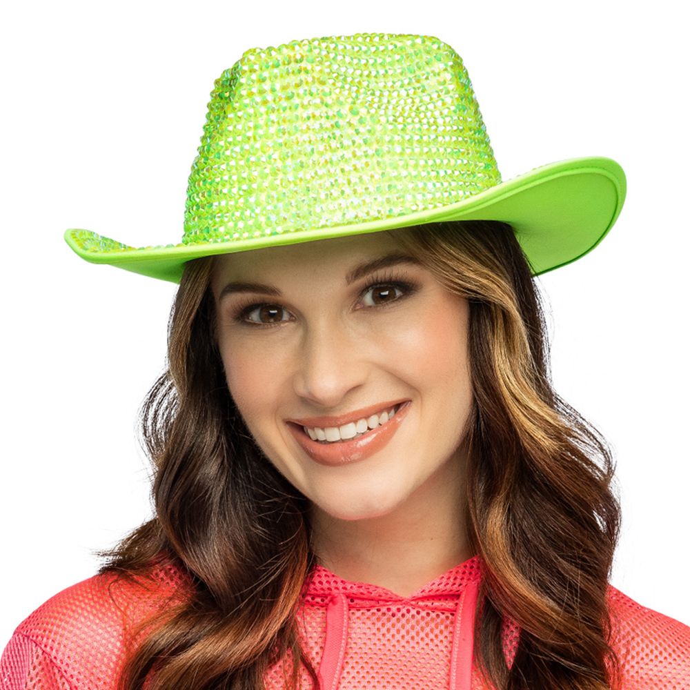Cowboyhat med Strass UV Neongrøn