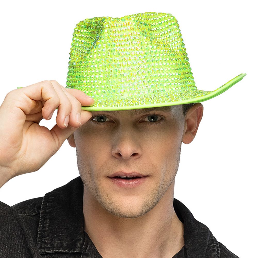 Cowboyhat med Strass UV Neongrøn