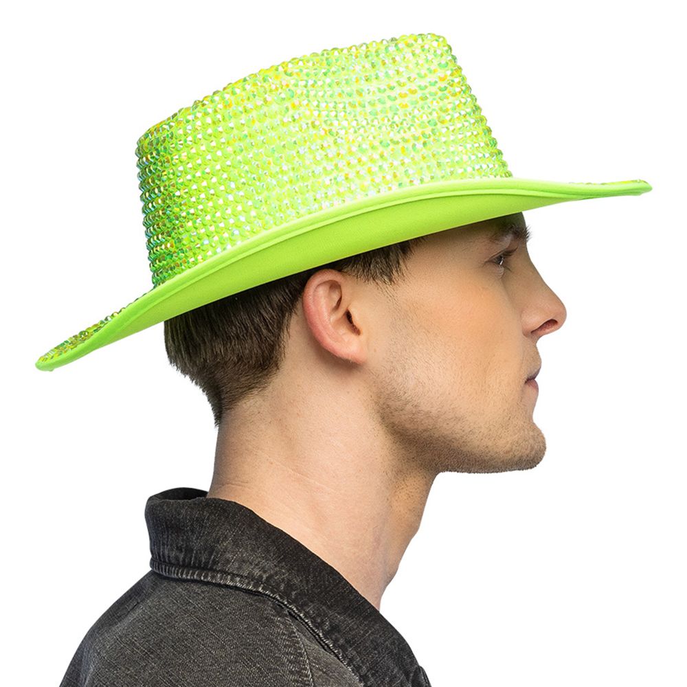 Cowboyhat med Strass UV Neongrøn