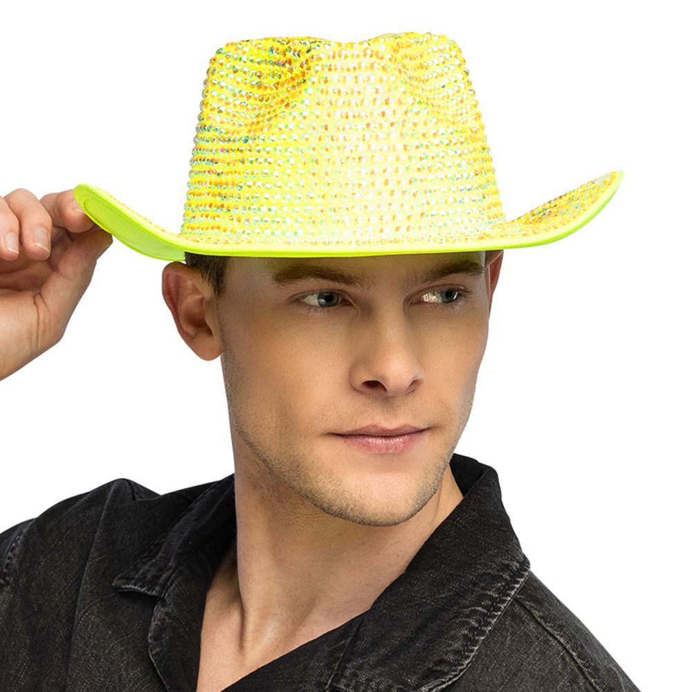 Cowboyhat med Strass UV Neongul