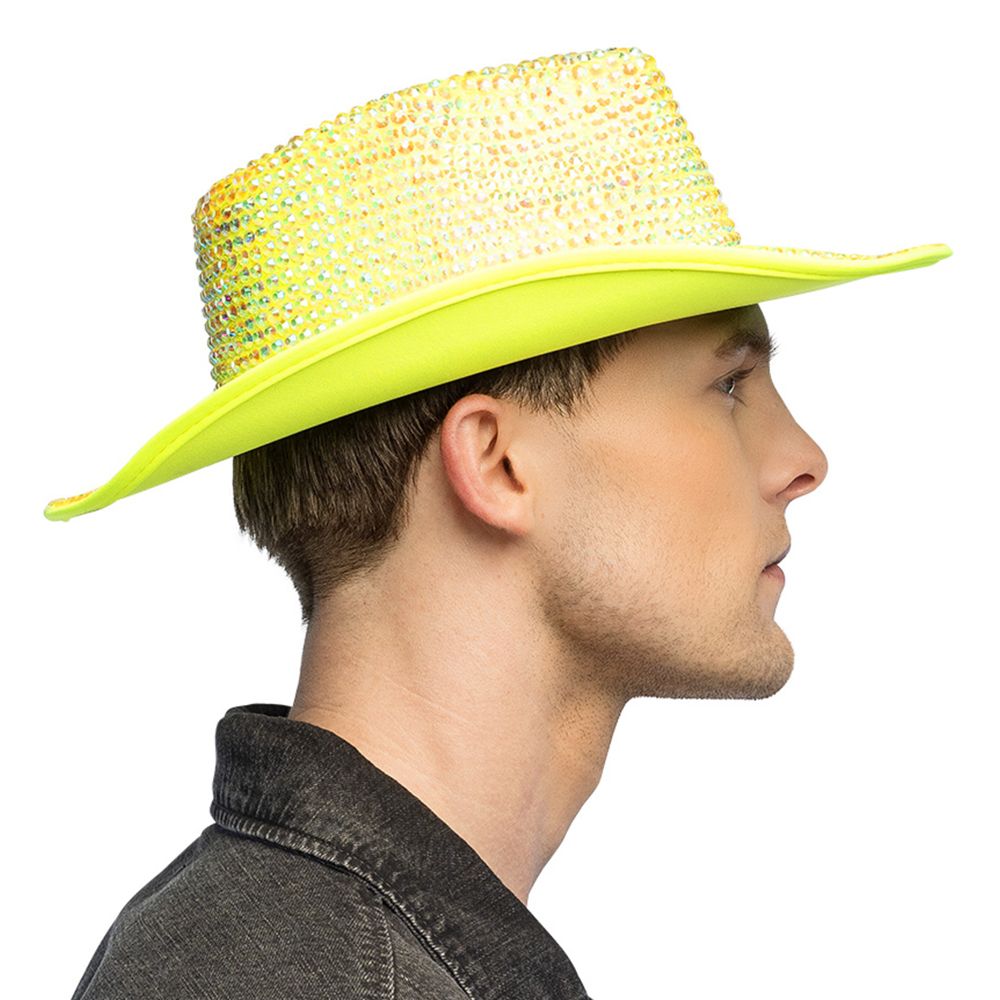 Cowboyhat med Strass UV Neongul