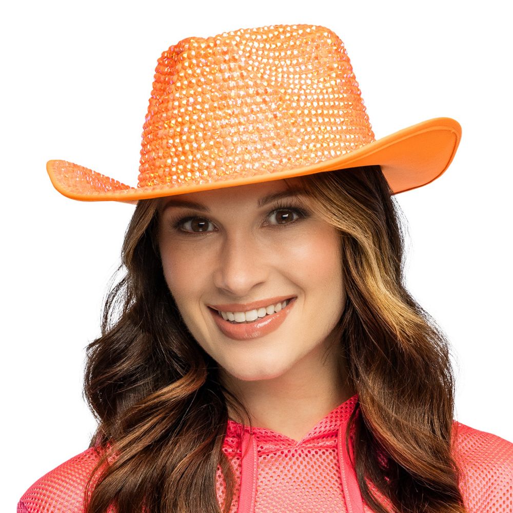 Cowboyhat med Strass UV Neonorange