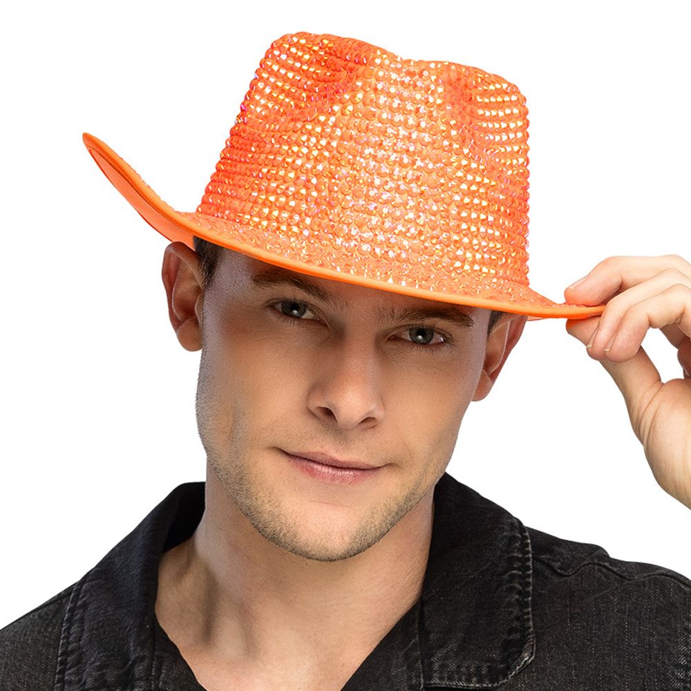 Cowboyhat med Strass UV Neonorange
