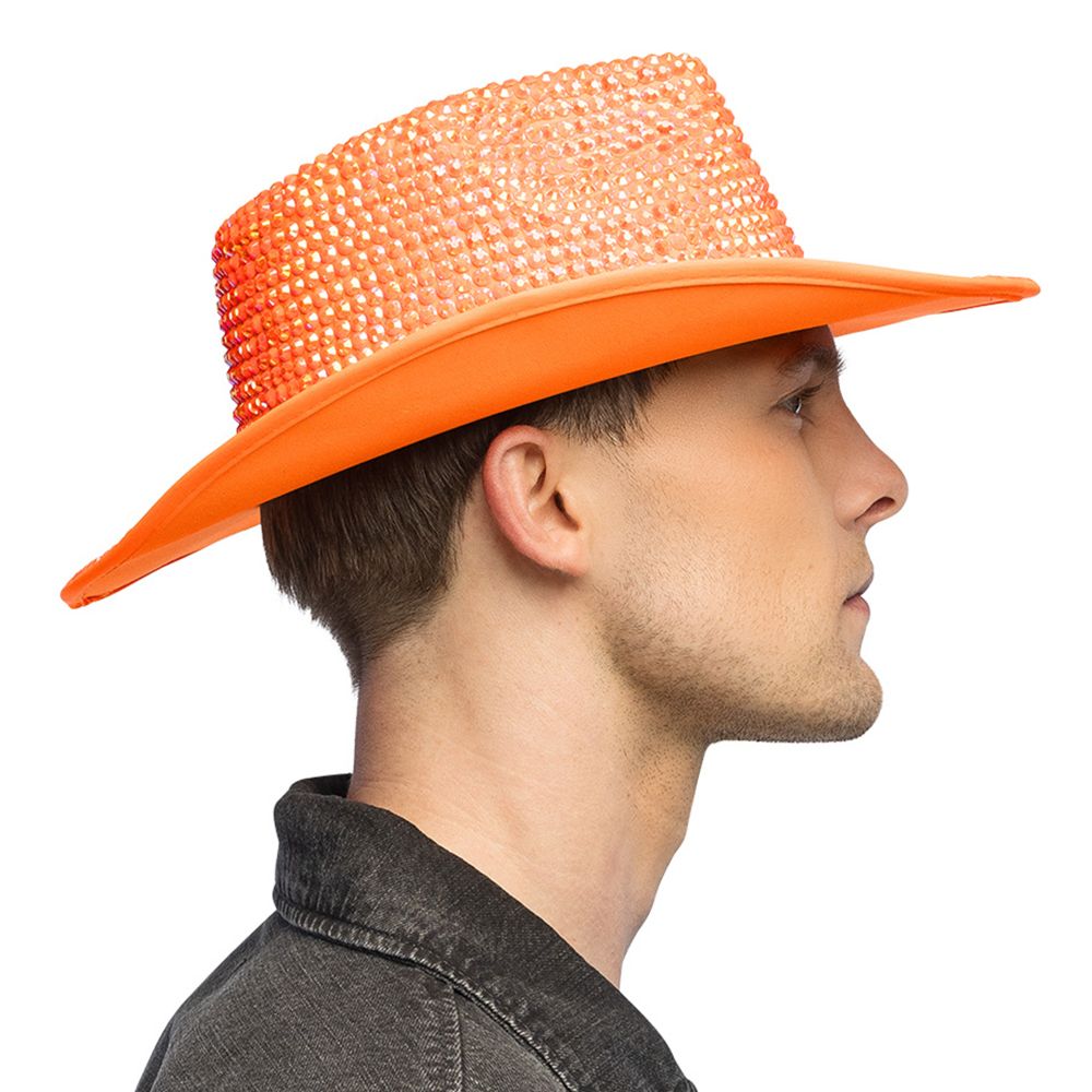 Cowboyhat med Strass UV Neonorange