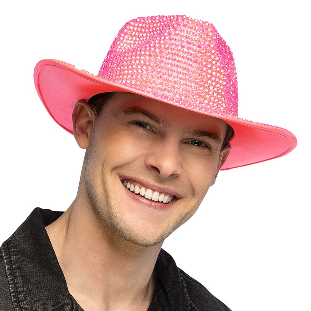 Cowboyhat med Strass UV Neonlyserød