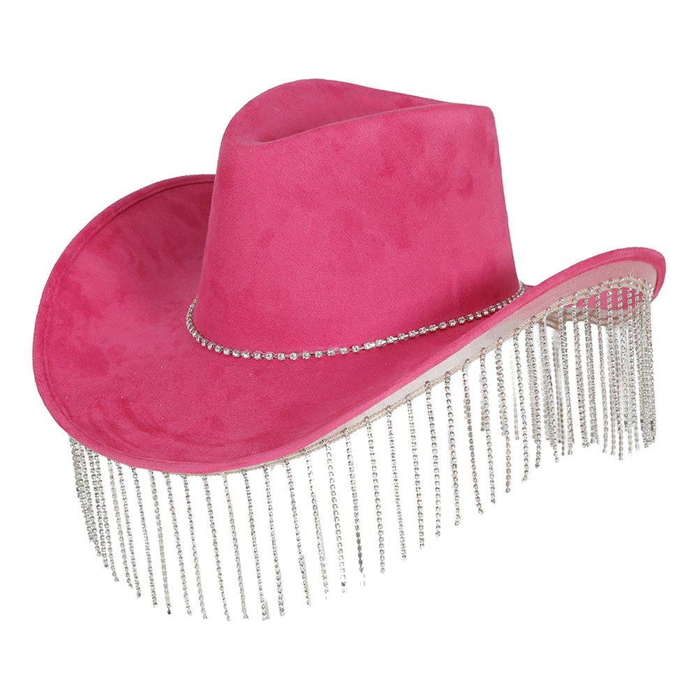 Cowboyhat Lyserød med Strass