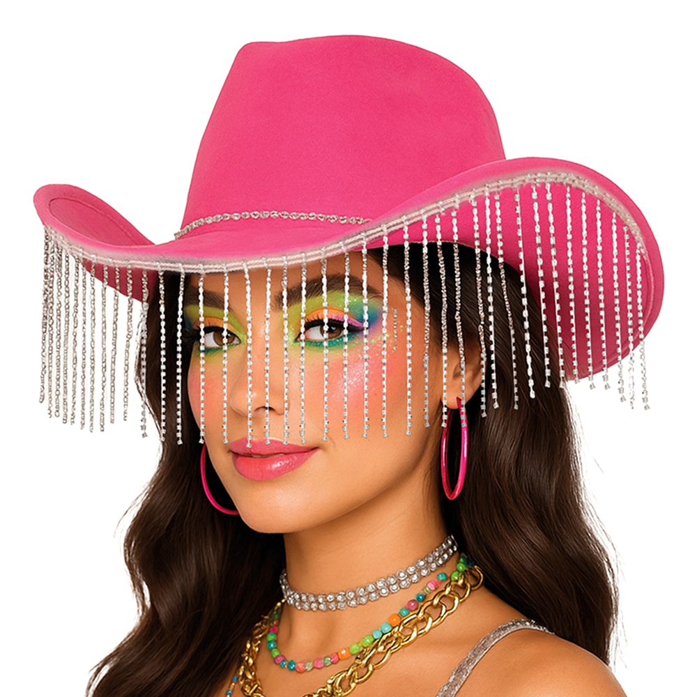 Cowboyhat Lyserød med Strass