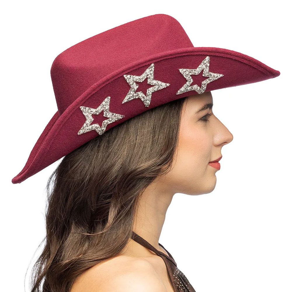 Cowboyhatt Vinrød med Blomster