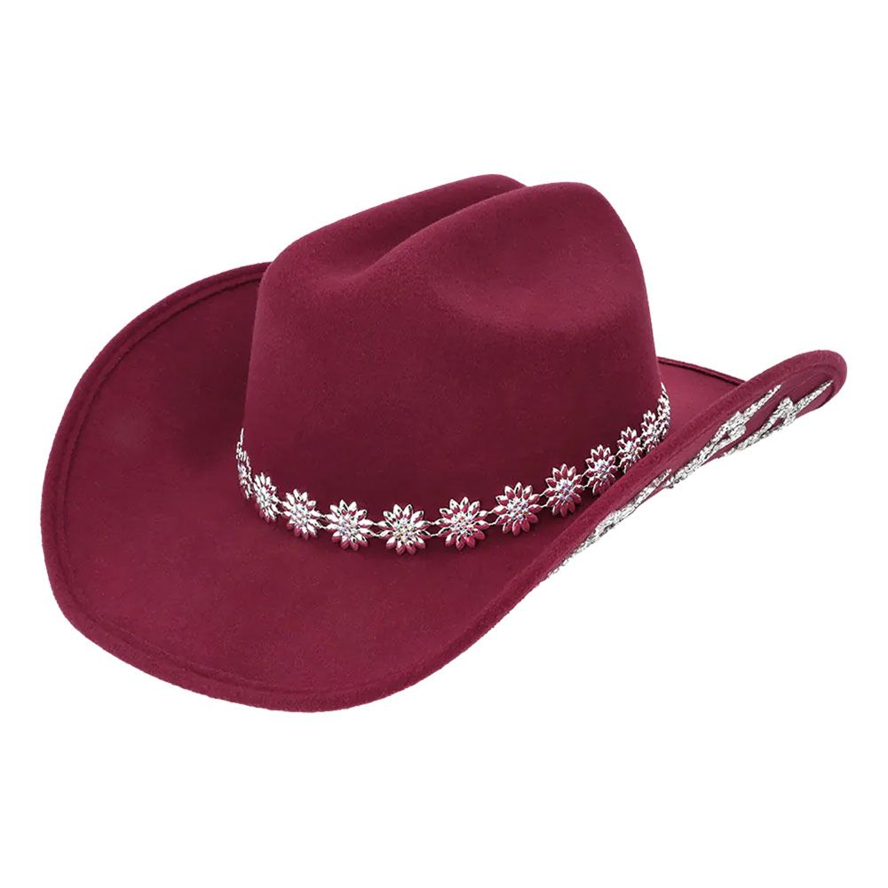 Cowboyhatt Vinrød med Blomster