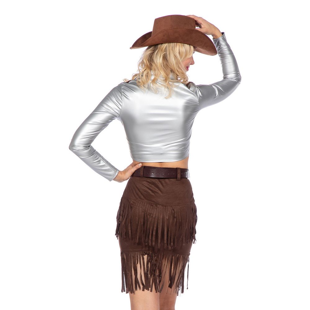 Cowgirl med Nederdel Sølv/Brun Deluxe Kostume