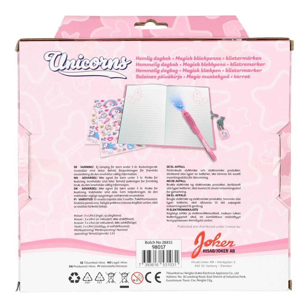 Dagbok Unicorns med Hänglås