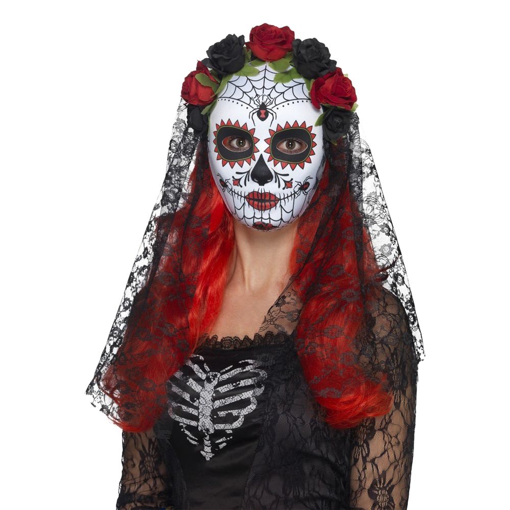 Day of the Dead Mask med Slöja Svart