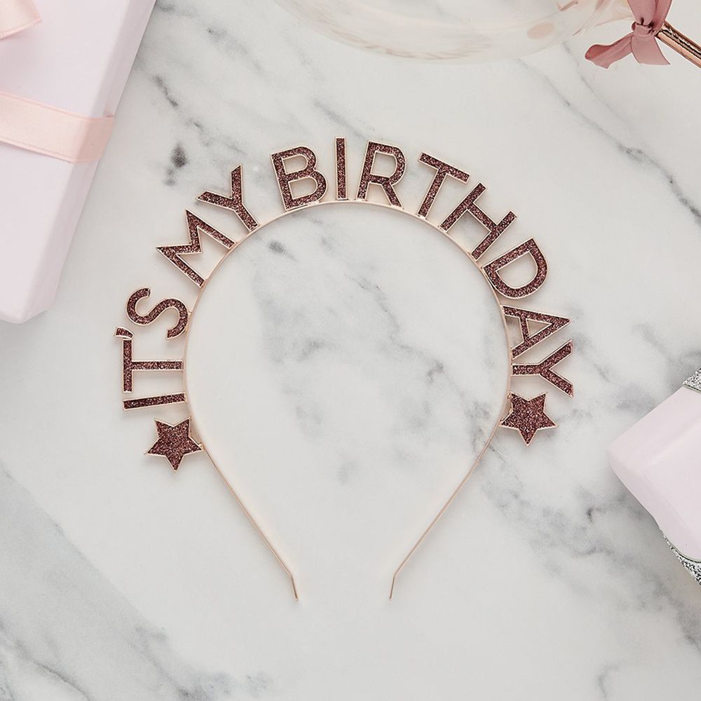 Happy Birthday -hiuspanta, rosegold-metalli
