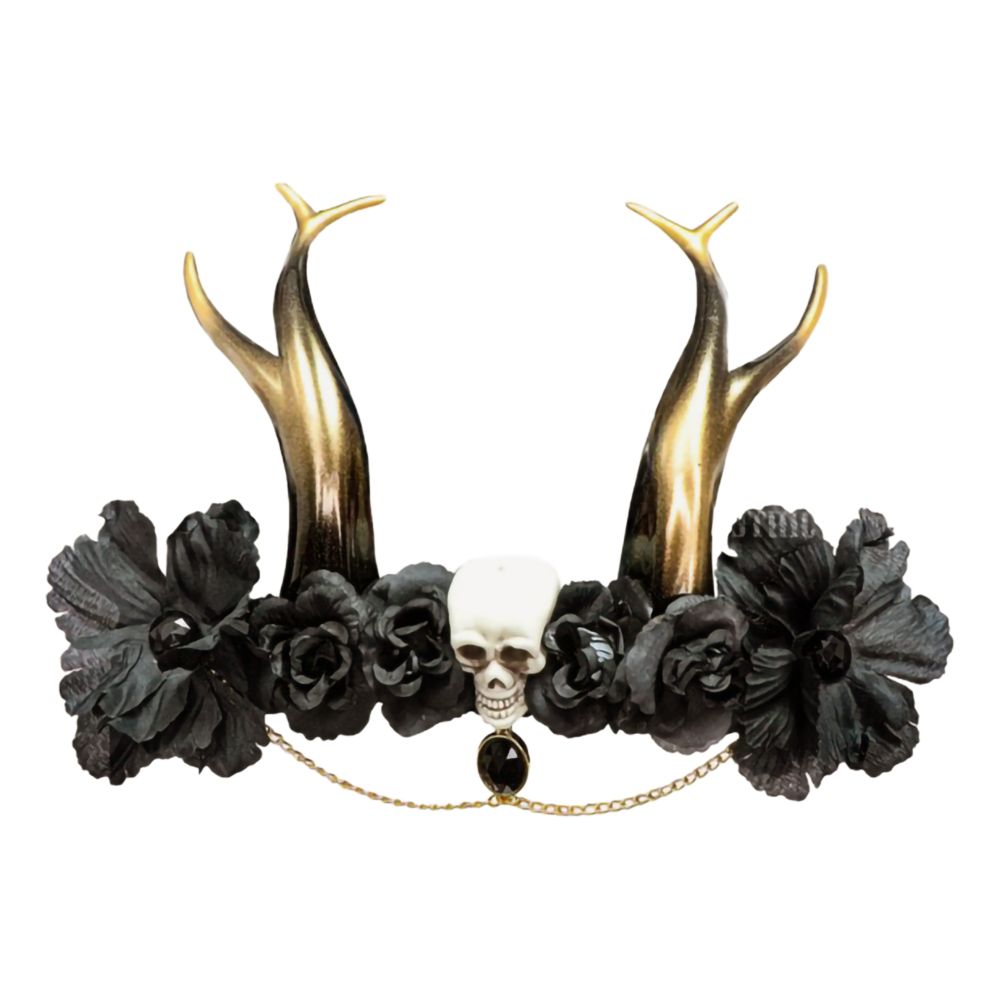 Diadem Horn med Dödskalle & Rosor