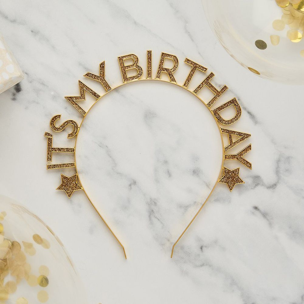Diadem It's My Birthday Guld i Metall