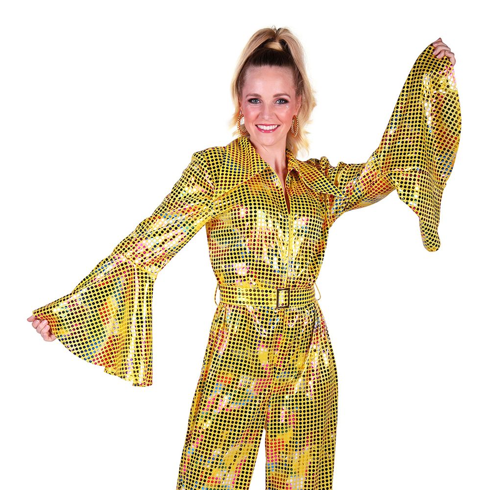 Disco Jumpsuit Gul/Farveskinnende Kostume