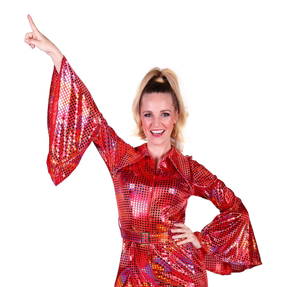 Disco Jumpsuit Rød Farveskinnende Kostume
