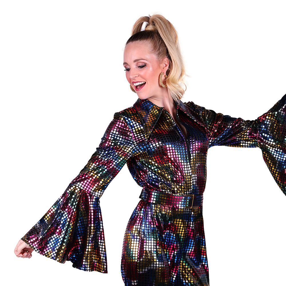 Disco Jumpsuit Sort Farveskinnende Kostume