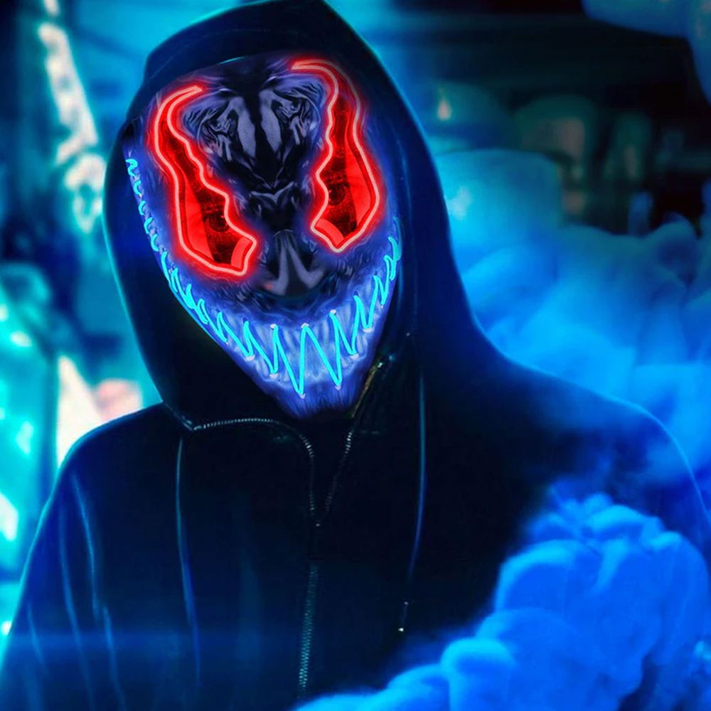 El Wire Djævel Rød/Blå LED Maske