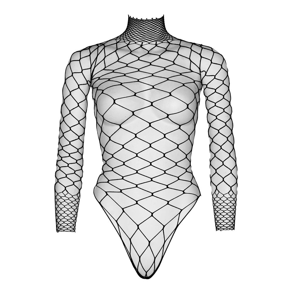 Fiskenett Bodysuit med Turtleneck Svart