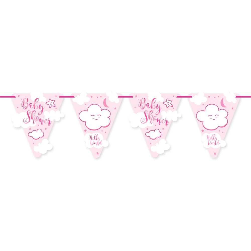 Flaggirlang Baby Shower Ljusrosa