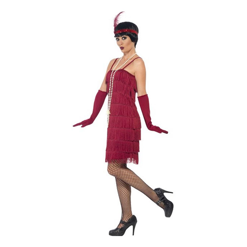 Flapper Mörkröd Kort Maskeraddräkt