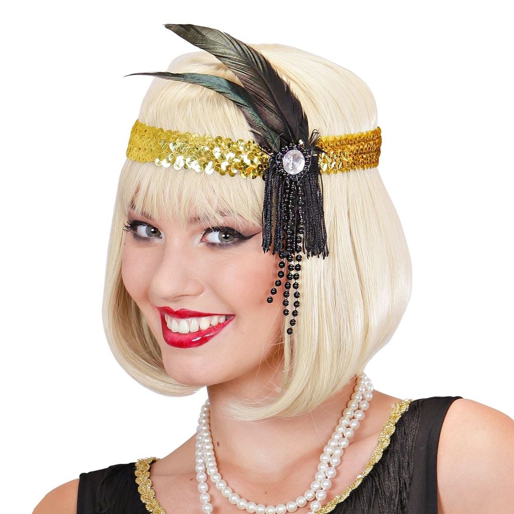 Flapper pandebånd med fjer guld