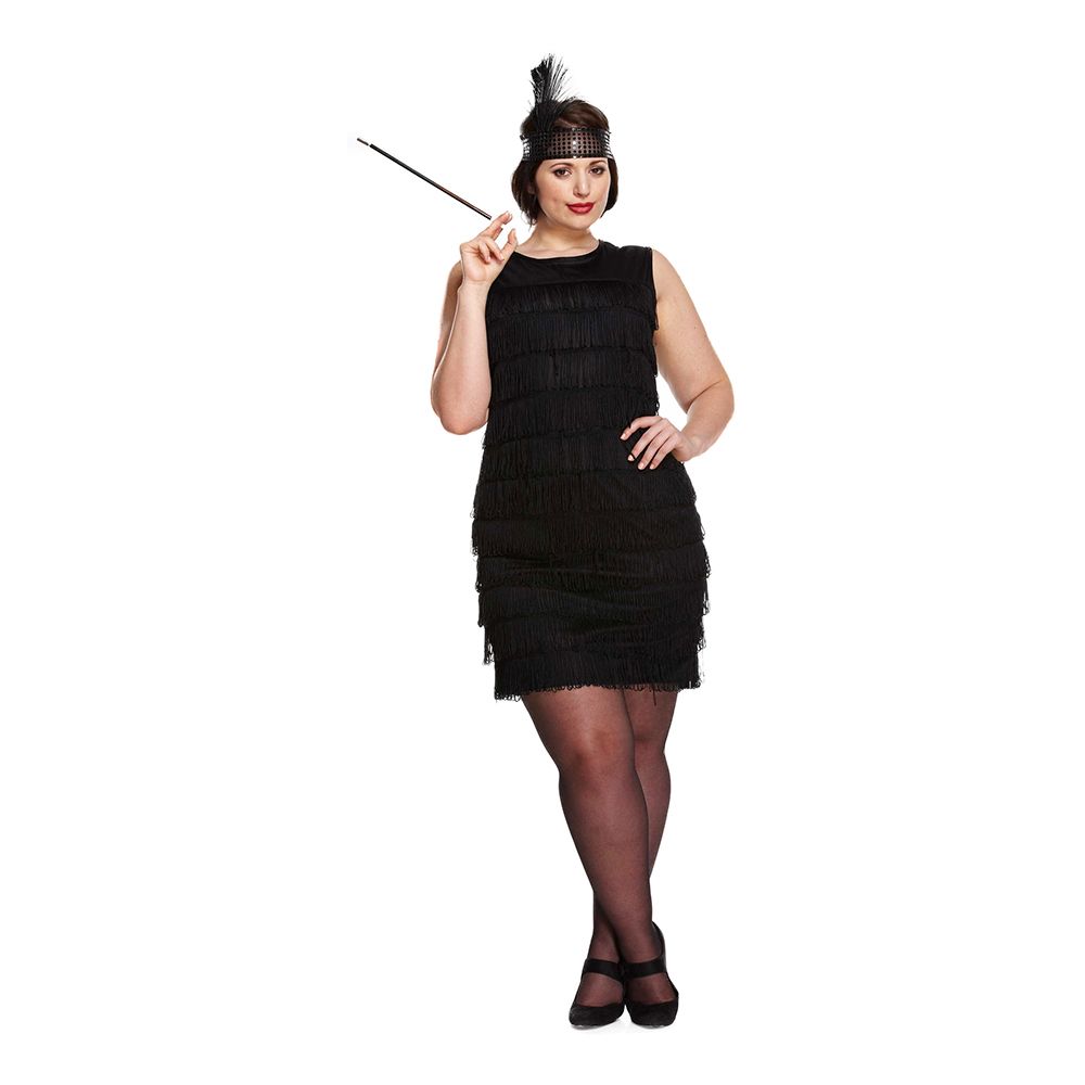 Flapper Musta Plus-Size Naamiaisasu