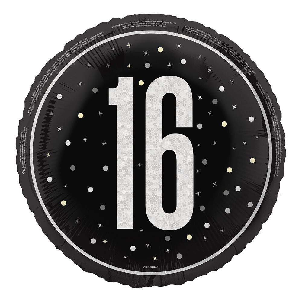 Folieballon 16 Sort/Sølv
