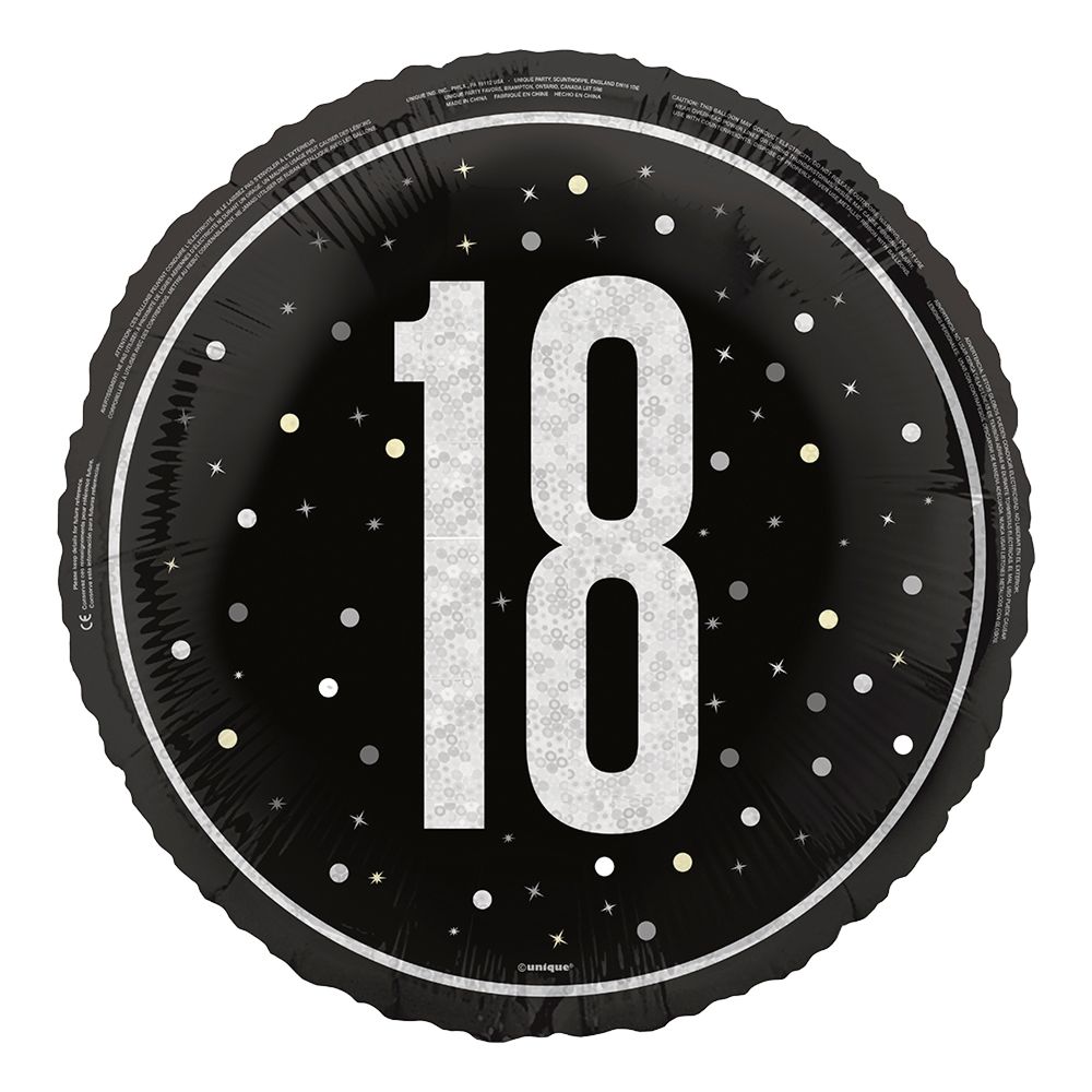 Folieballon 18 Sort/Sølv