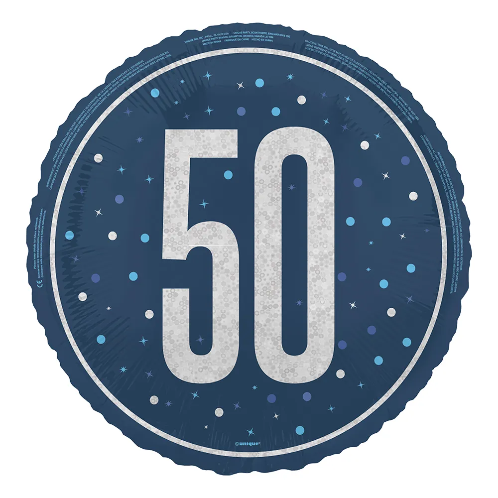 Folieballon 50 Blå/Sølv