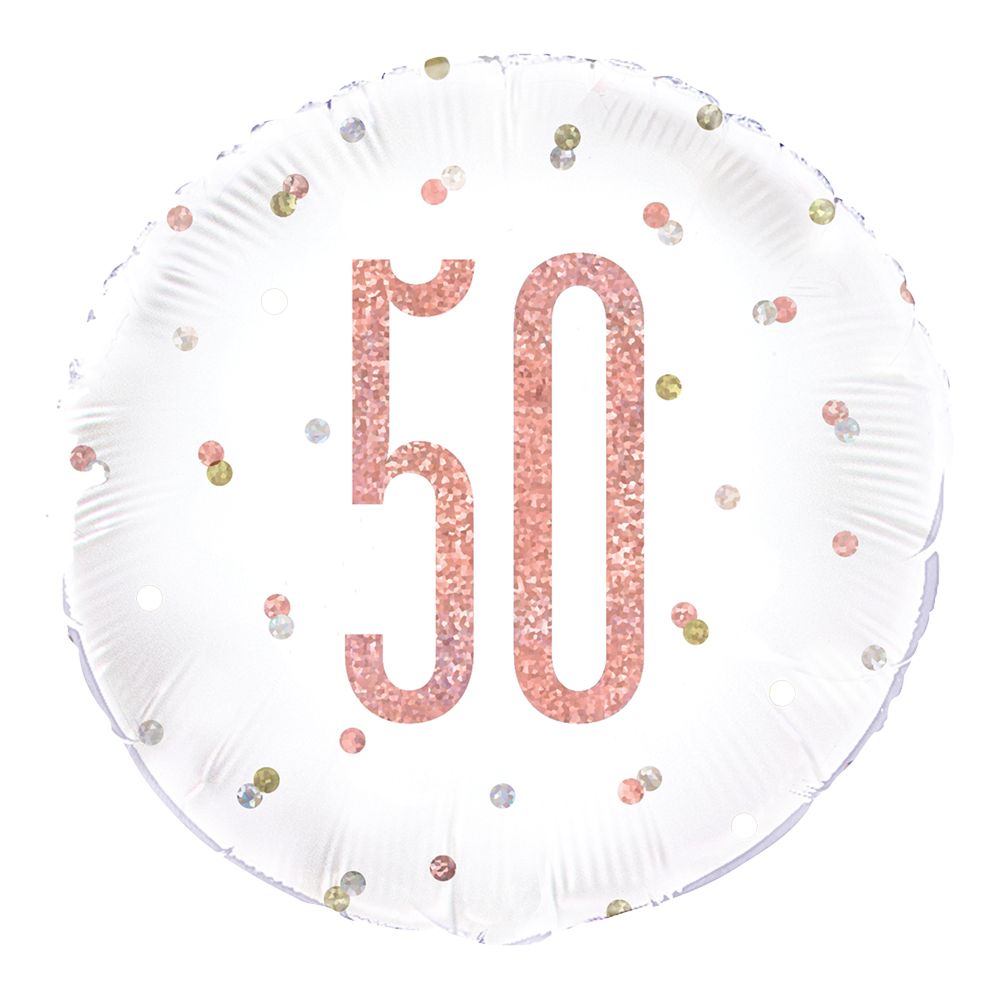 Folieballon 50 Hvid/Rosaguld Prikket