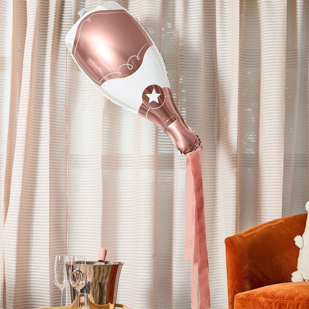 Folieballong Champagneflaska Roséguld med Streamers