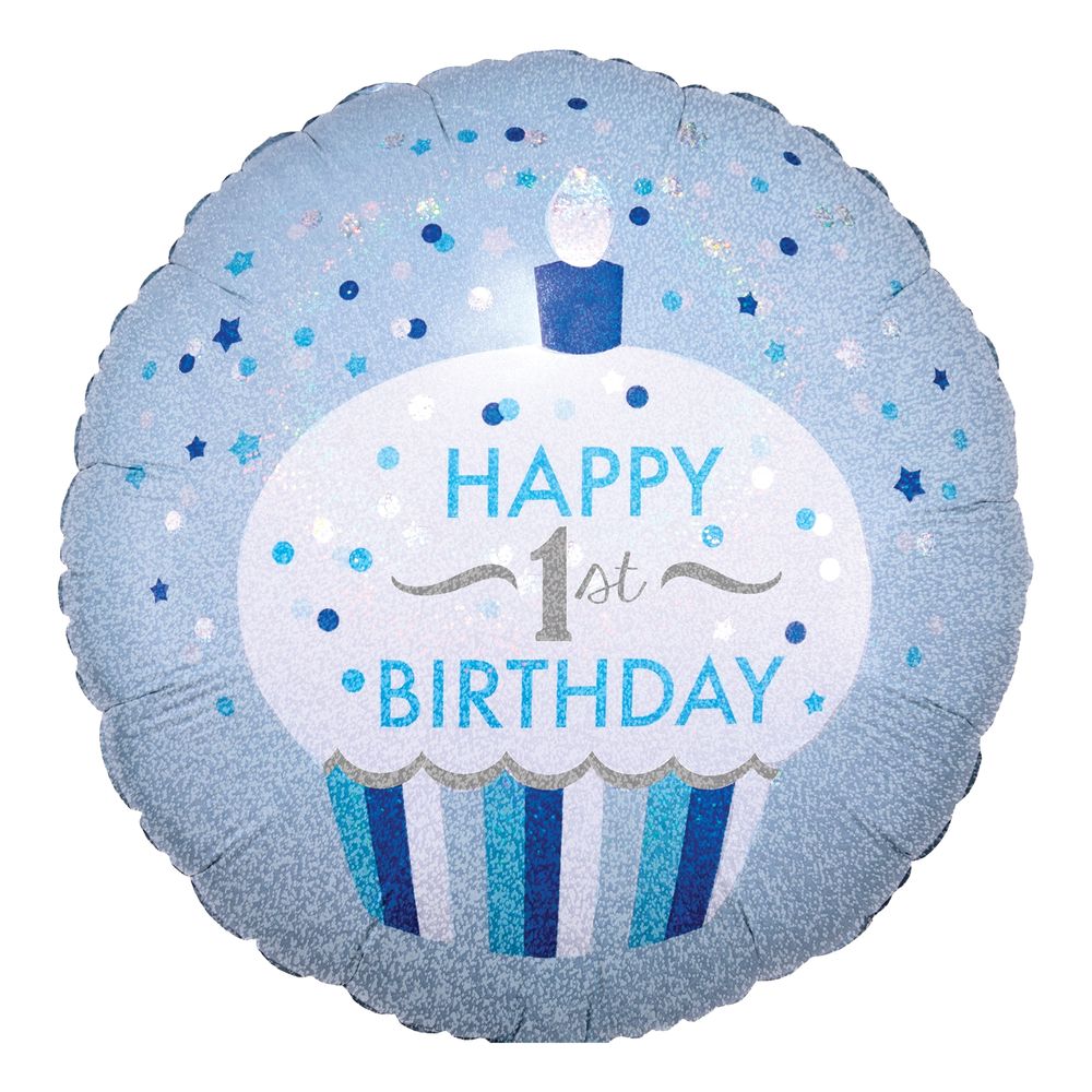 Folioilmapallo Happy 1st Birthday Muffini Sininen