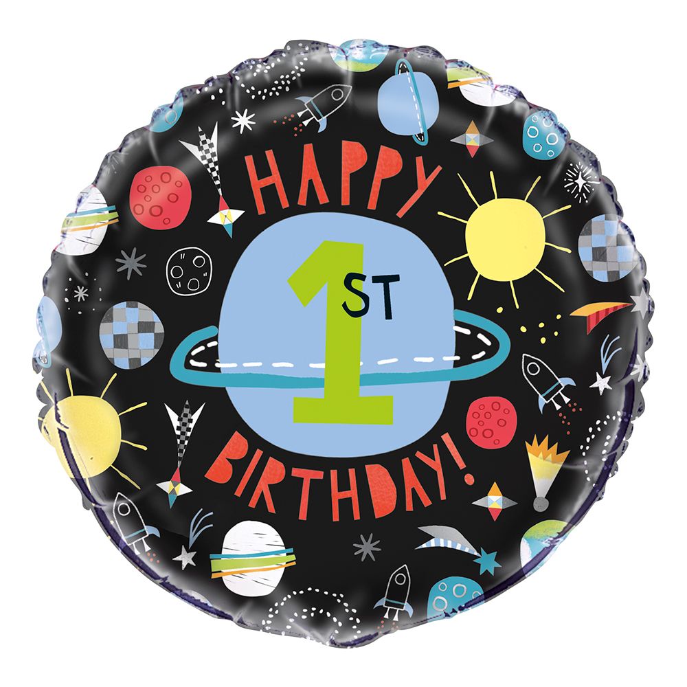 Folieballong Happy 1st Birthday Rakett