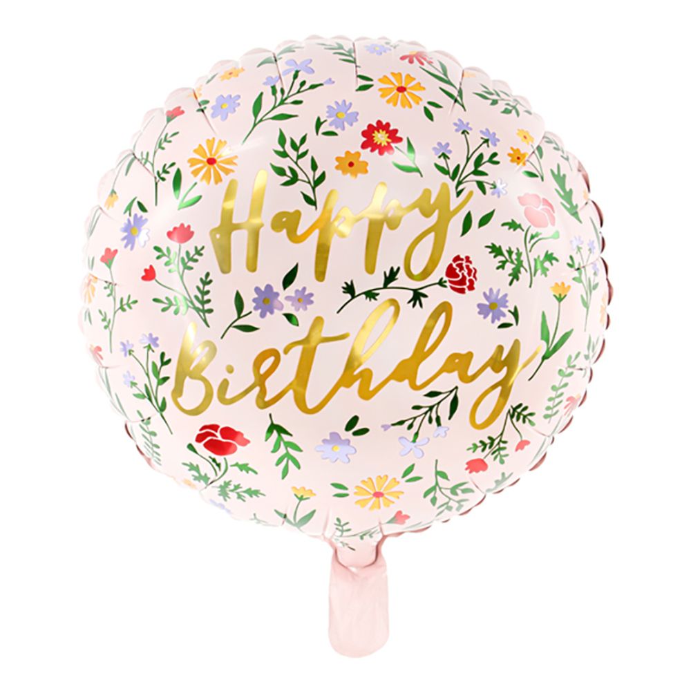 Folieballong Happy Birthday Blomster