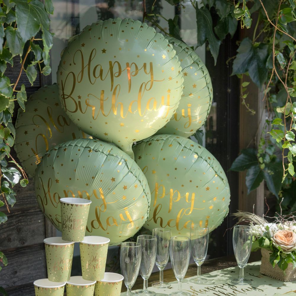 Folieballon Happy Birthday Grøn/Guld