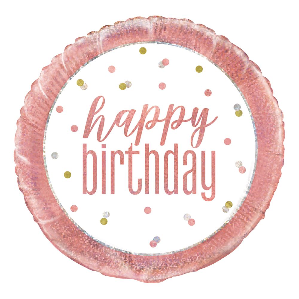 Folieballon Happy Birthday Hvid/Rosaguld