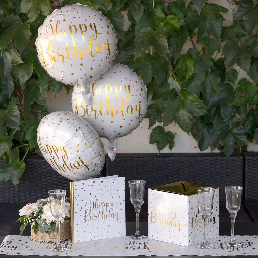 Folieballon Happy Birthday Hvid/Guld