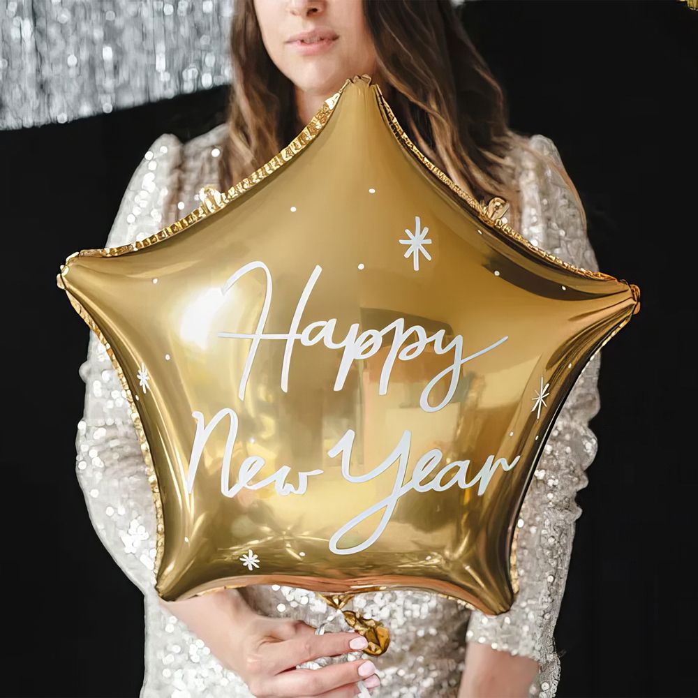 Folieballon Happy New Year Guld Stjerne