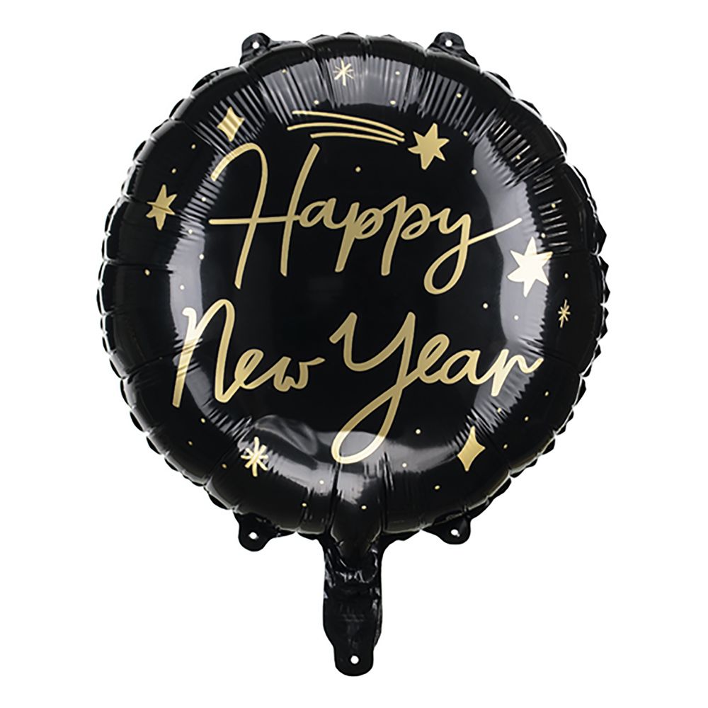 Folieballong Happy New Year Svart med Stjärnor