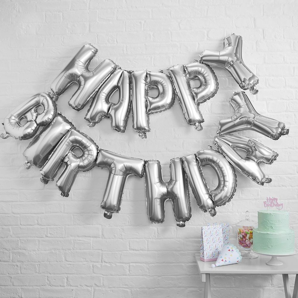Folieballoner Happy Birthday Sølv