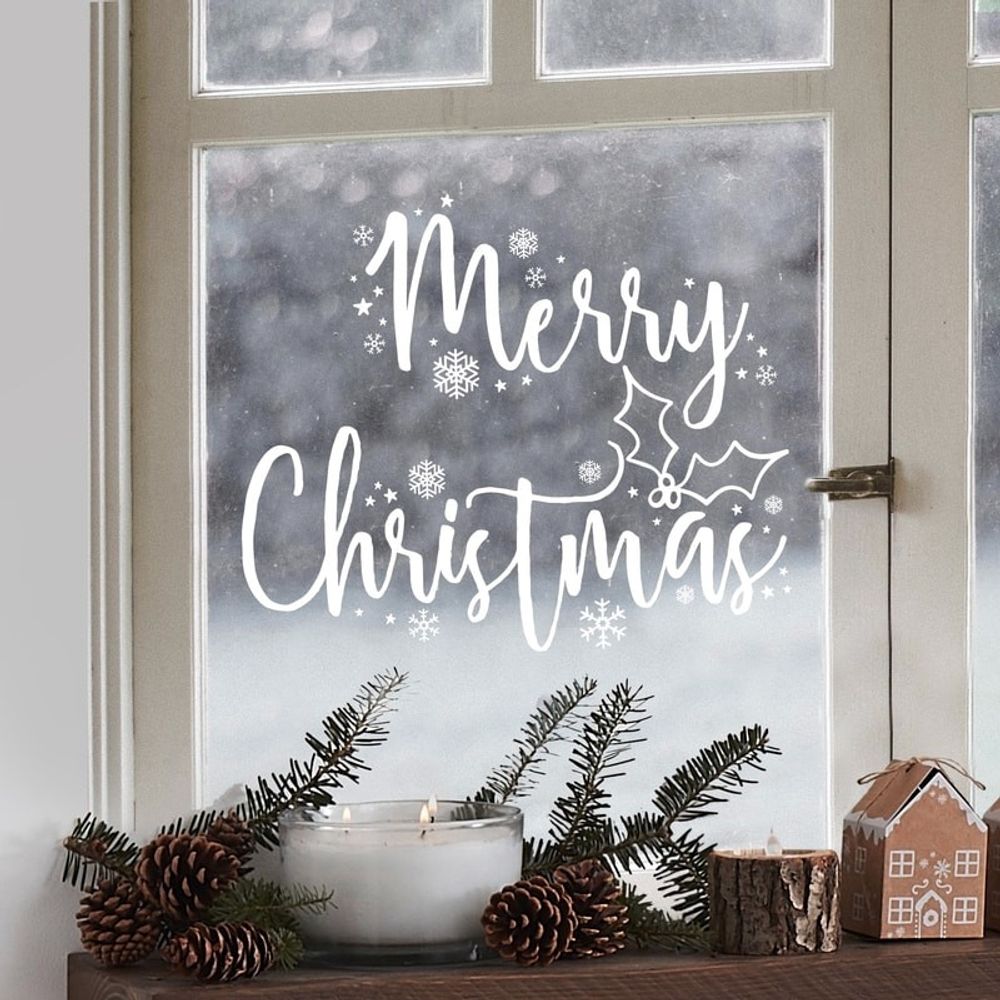 Vindusdekorasjon Merry Christmas Hvit