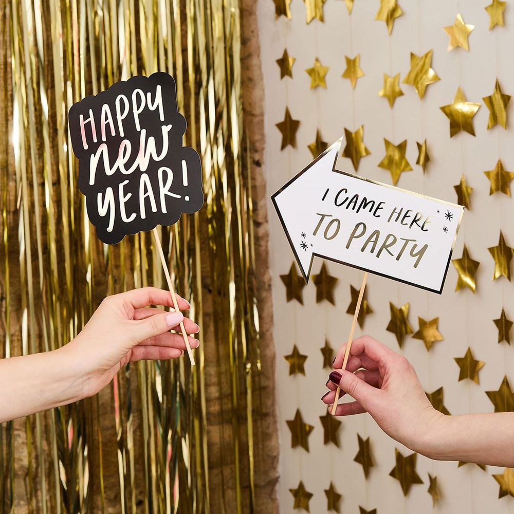 Valokuvausrekvisiitta Happy New Year Musta/Kulta