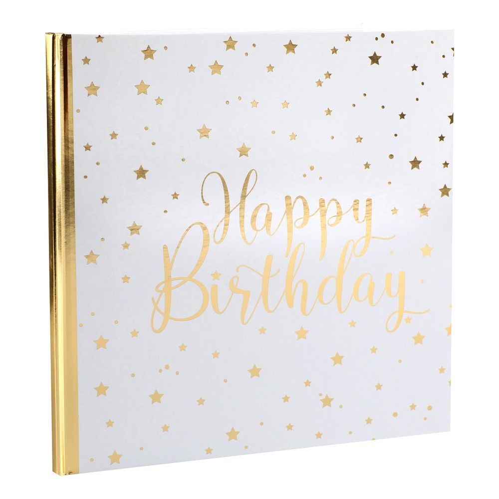Gæstebog Happy Birthday Hvid/Guld